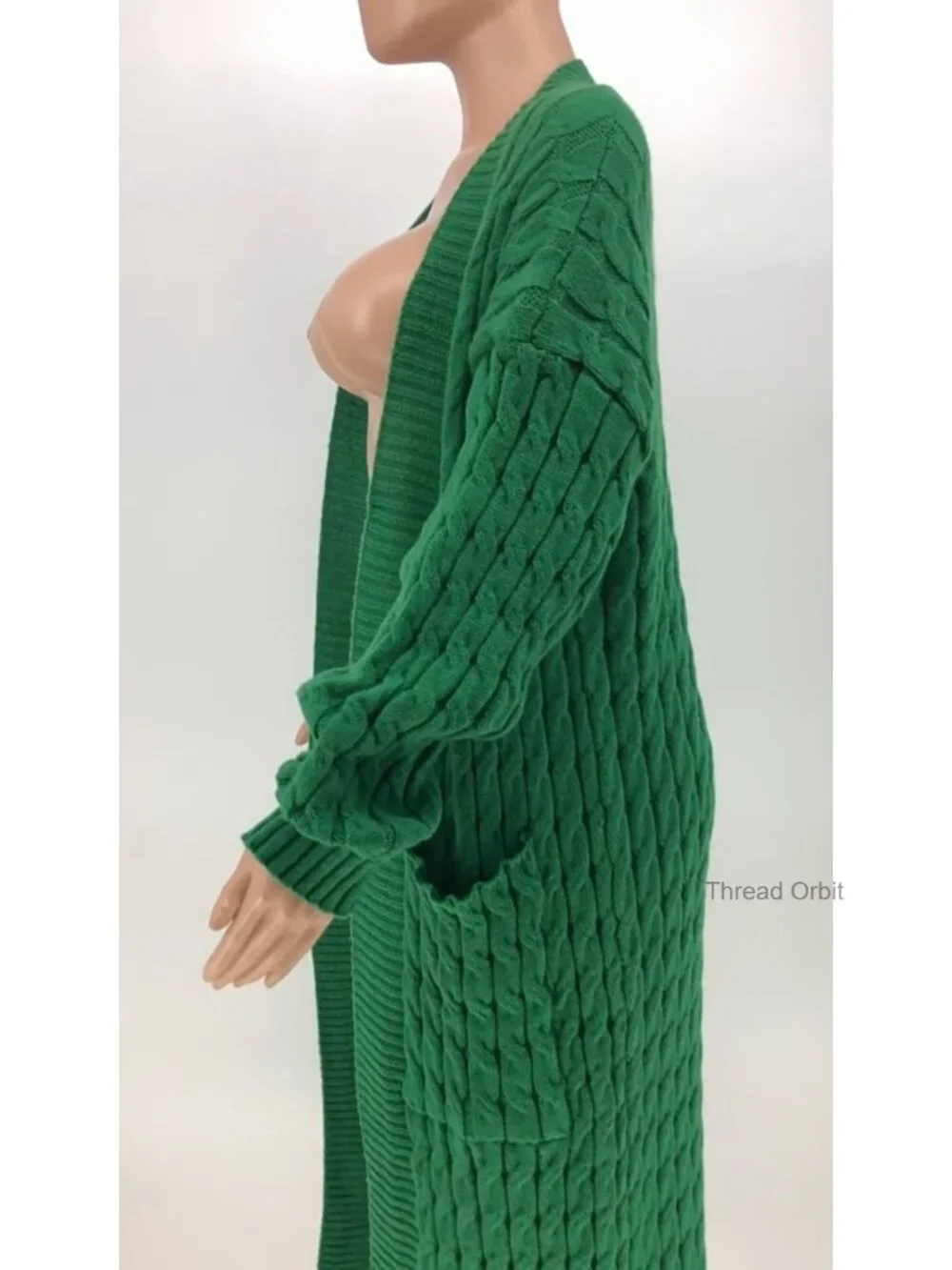 Women's Long Cardigan Open Front Chunky Cable Knit Duster with Pockets Winter_2